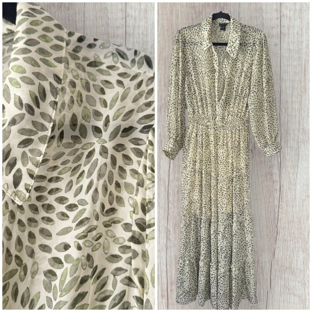 Kate and Lily leaf print long sleeve tired maxi dress, size 12